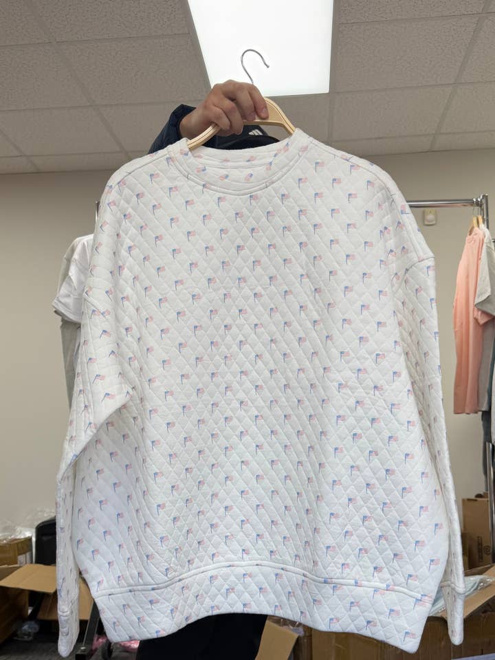 Sunkissed Coconut - Wholesale Sweatshirt - Women's - American Flag Quilted Sweatshirt