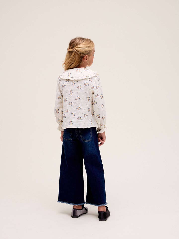 Natural Girl's blouse in raw muslin with floral print for wholesale on Faire1