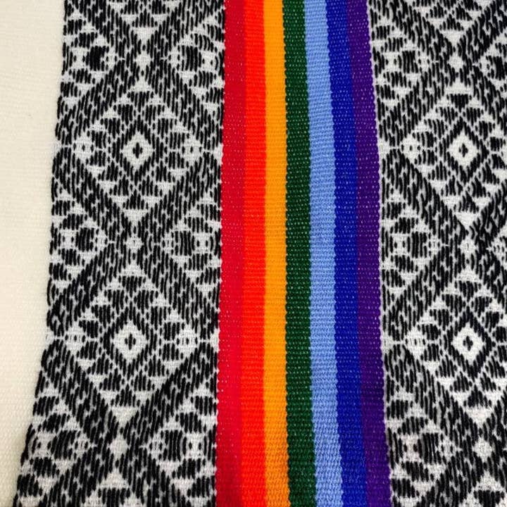 MODA LATINA - Wholesale Poncho - Women's - Red and rainbow Stripes Peruvian Poncho, Rustic Poncho, Peru3