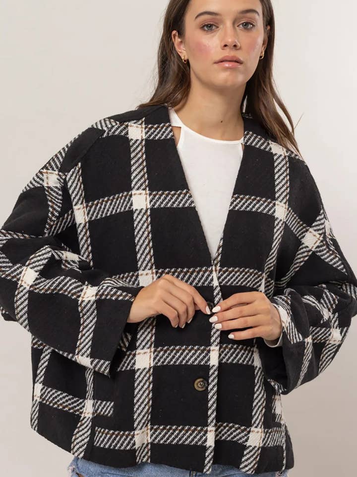Oversize Plaid Long Sleeve Side Slit Pockets Jacket Shacket for wholesale by Tasha Apparel Wholesale