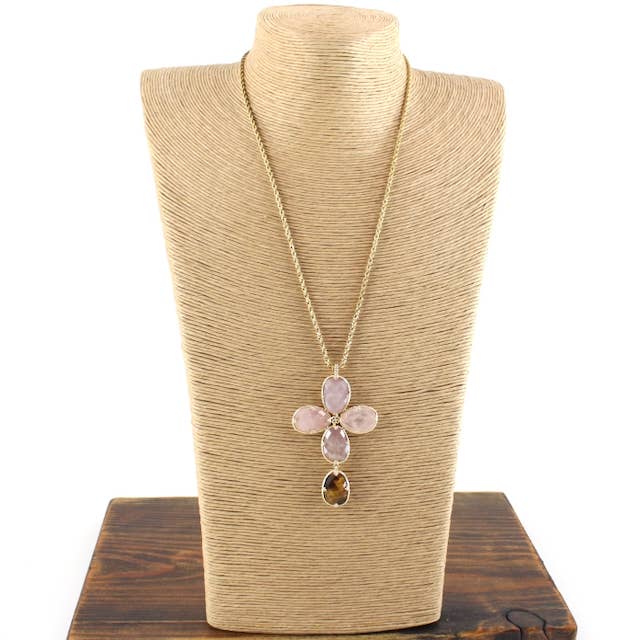 N25029 Klaver Hanger Steen Druppel Roestvrijstalen Ketting voor wholesale door Pretty Persuasions