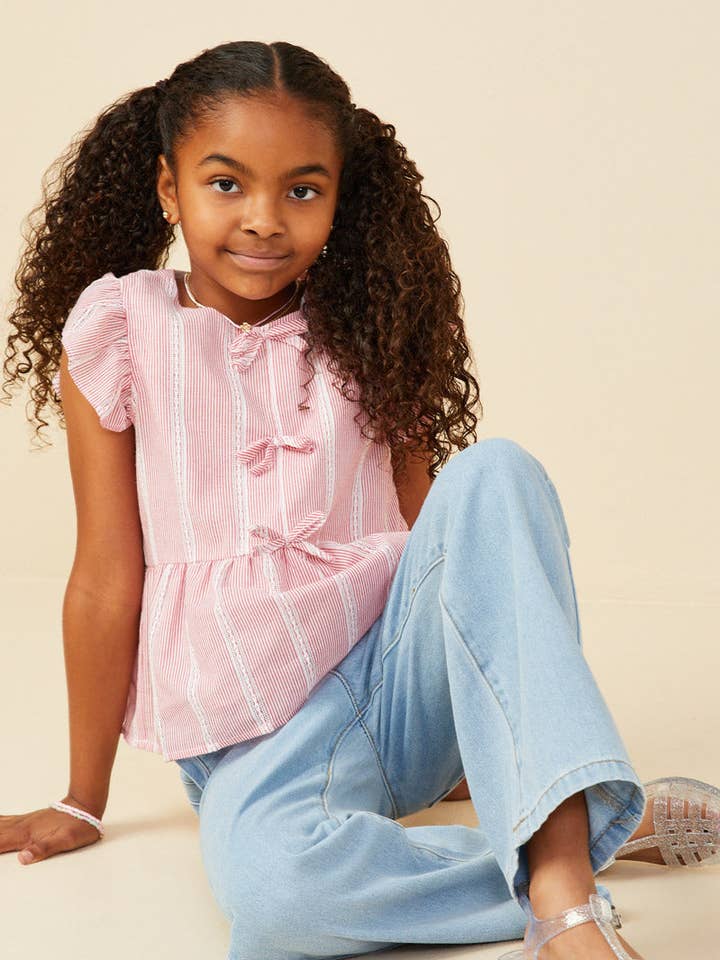 Girls Bow Detailed Crochet Lace Ruffle Tank for wholesale by Hayden LA