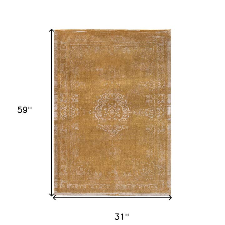 HomeRoots – wholesale Area rug – 3' X 5' Orange and White Medallion Non Skid Area Rug3