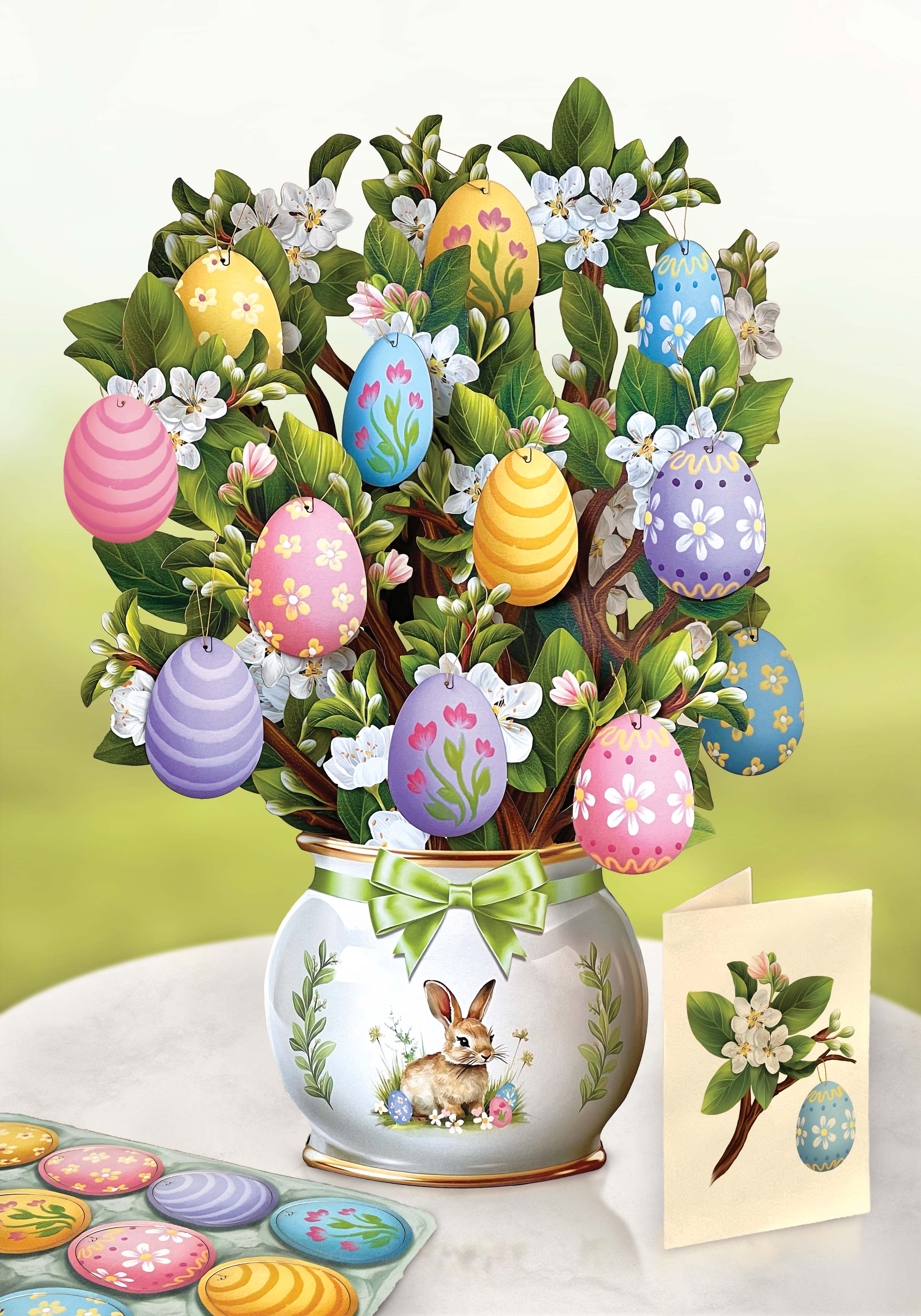 FreshCut Paper LLC – wholesale Påskkort – Påskäggträd (8 popup-gratulationskort)1