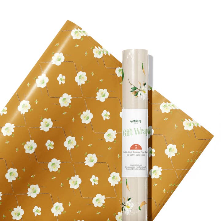 re:mused studio - Wholesale Flat wrap - Blossoms Gift Wrap Sheet – Double Sided15
