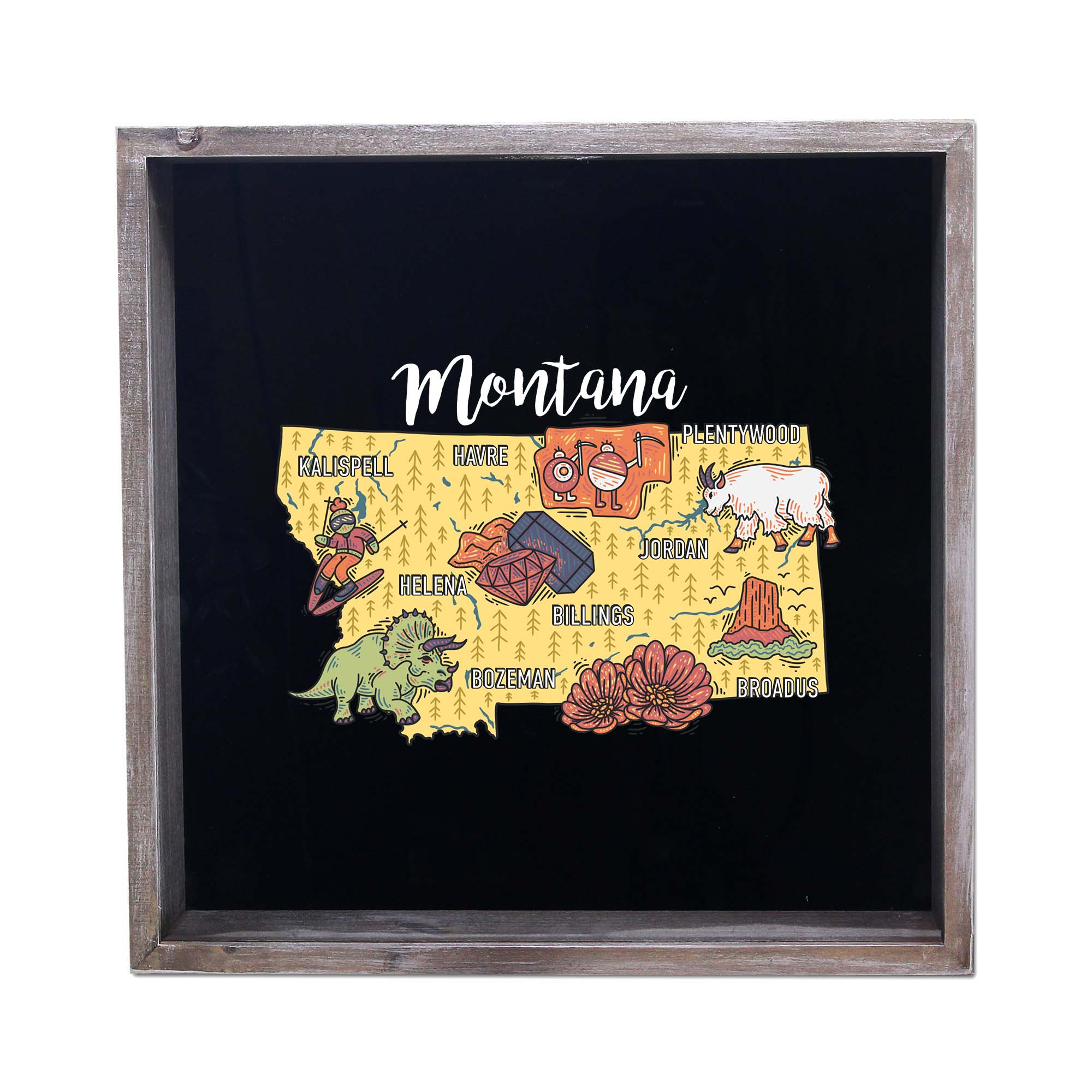 Torched Products - Wholesale Sign - State Map Design Shadow Box - Gray23