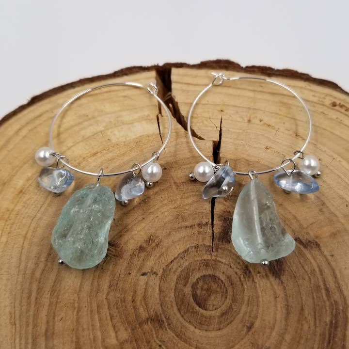Brincos de Férias com Pedra Azul Oceano Natural por atacado de CHAKRA JEWELRY