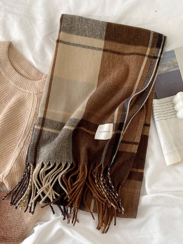 VividLux - Vendita all'ingrosso Sciarpa - Donna - Scialle&Sciarpa a Quadri a Righe con Nappe a Contrasto di Colore0