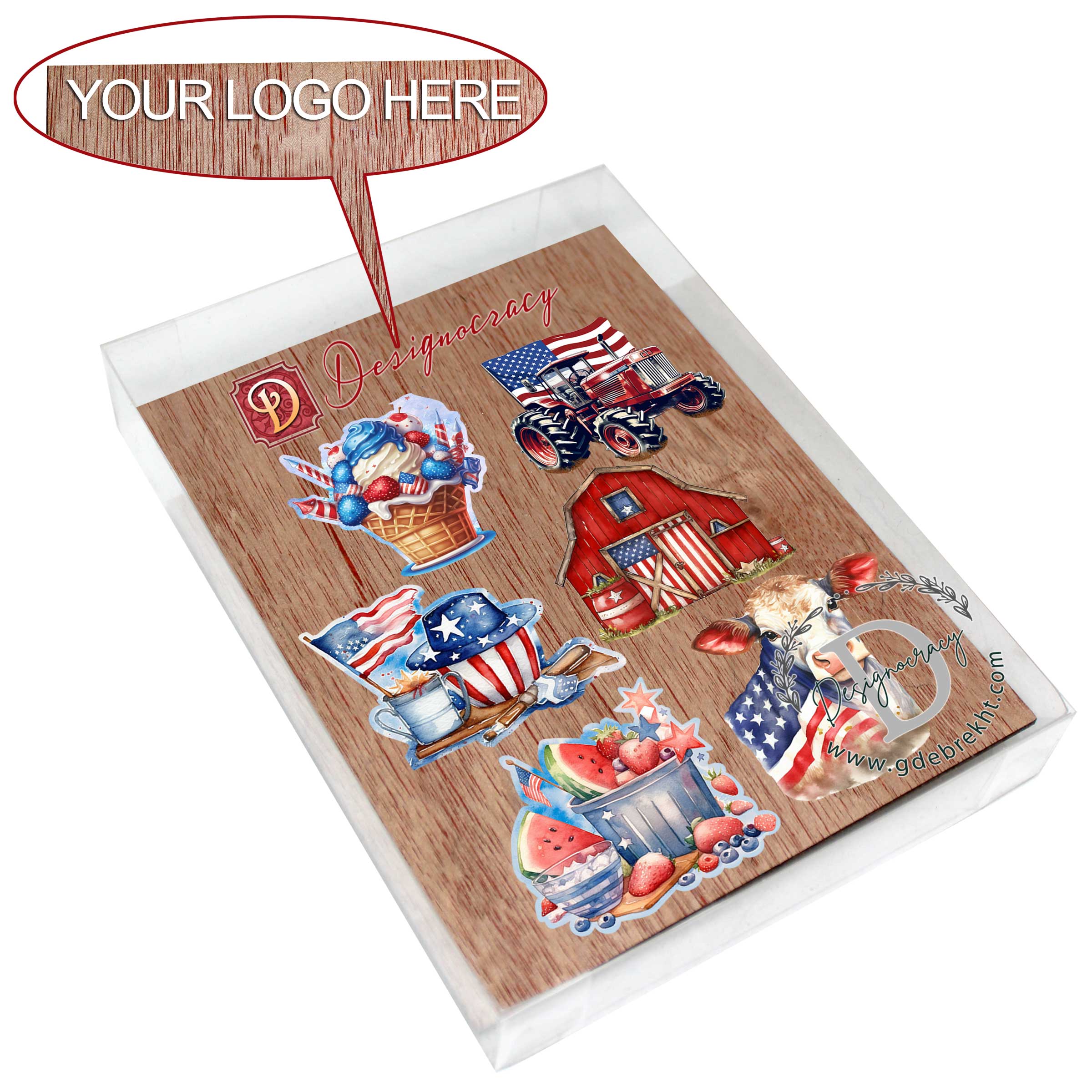 Designocracy - Vente Lots de décorations - Ensemble de 6 ornements décoratifs en bois écologique à clipser style ferme américaine6