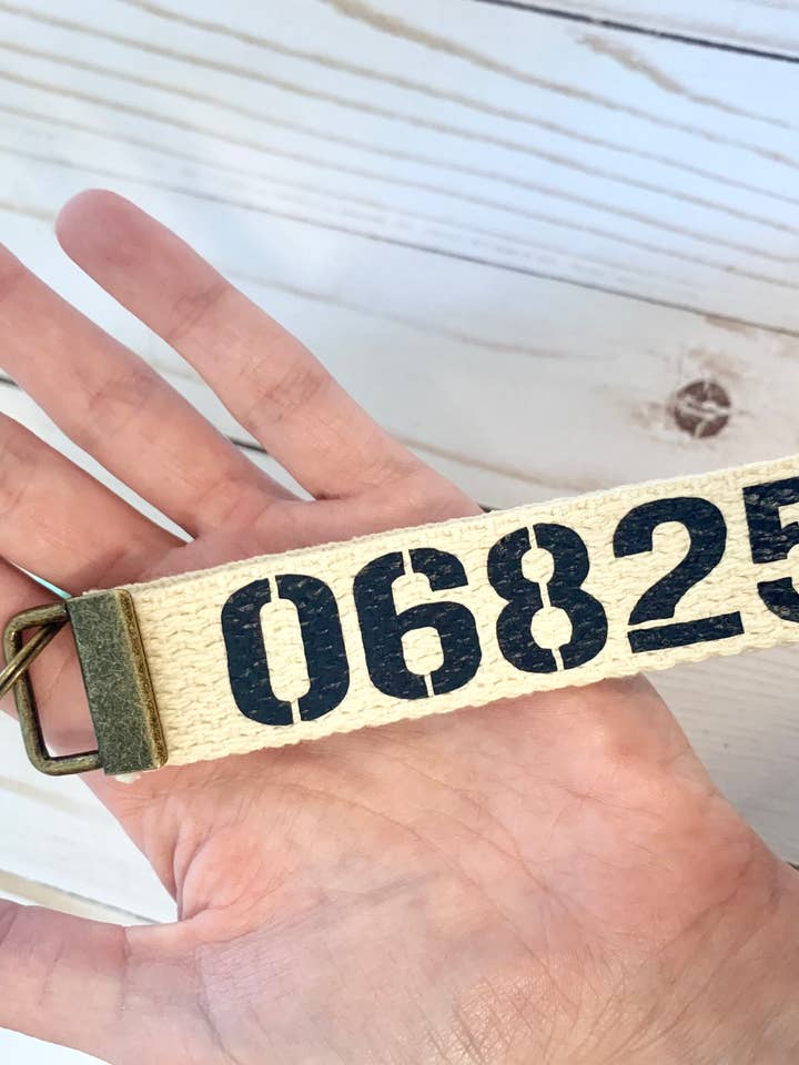 Custom Zip Code Keychain Wristlet for wholesale by The Shy Sunflower