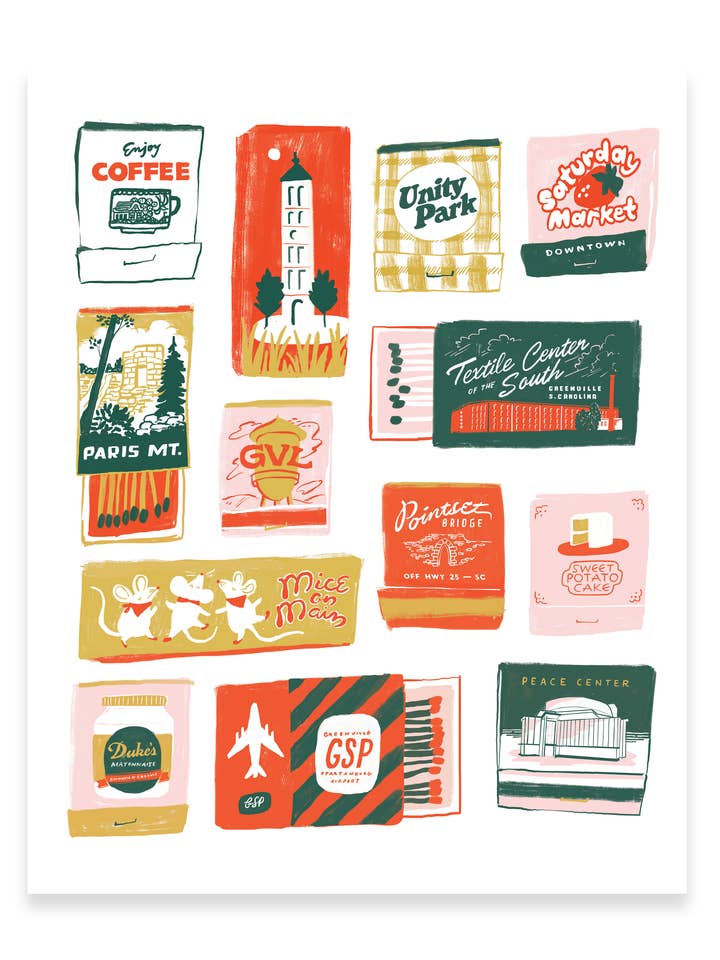 Greenville Matchboxes 2.0 Print - Timeless City Wall Art Print for wholesale by Karen Schipper