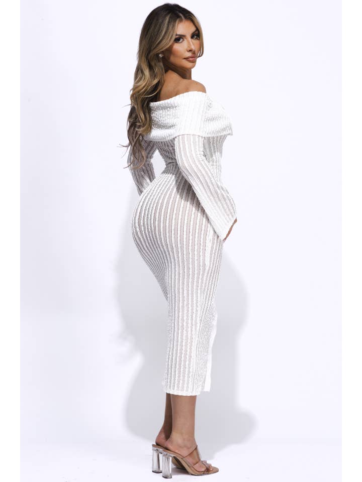 K Too - Wholesale Dress – Women's - Ruffled fabric off shoulder midi dress10