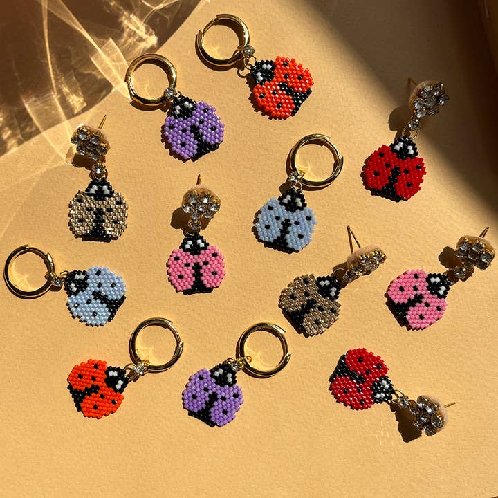 Handmade Beaded Ladybird Earrings for wholesale by Shh by Sadie