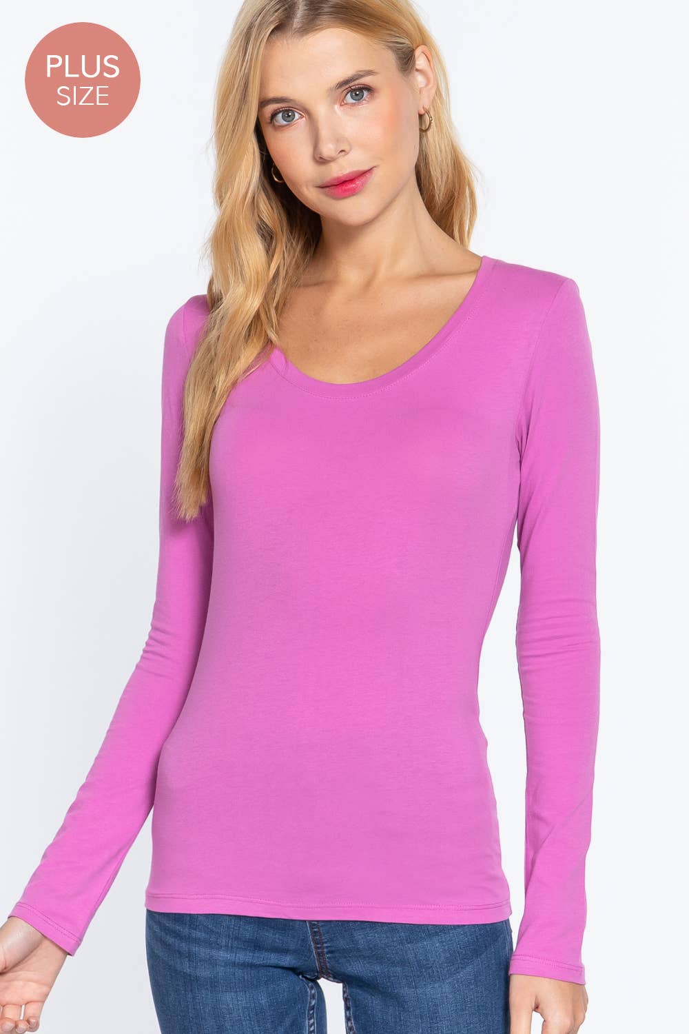 Active Basic | Active USA - Wholesale Knit Top - Women's - [PLUS SIZE] Long Sleeve Scoop Neck Top30