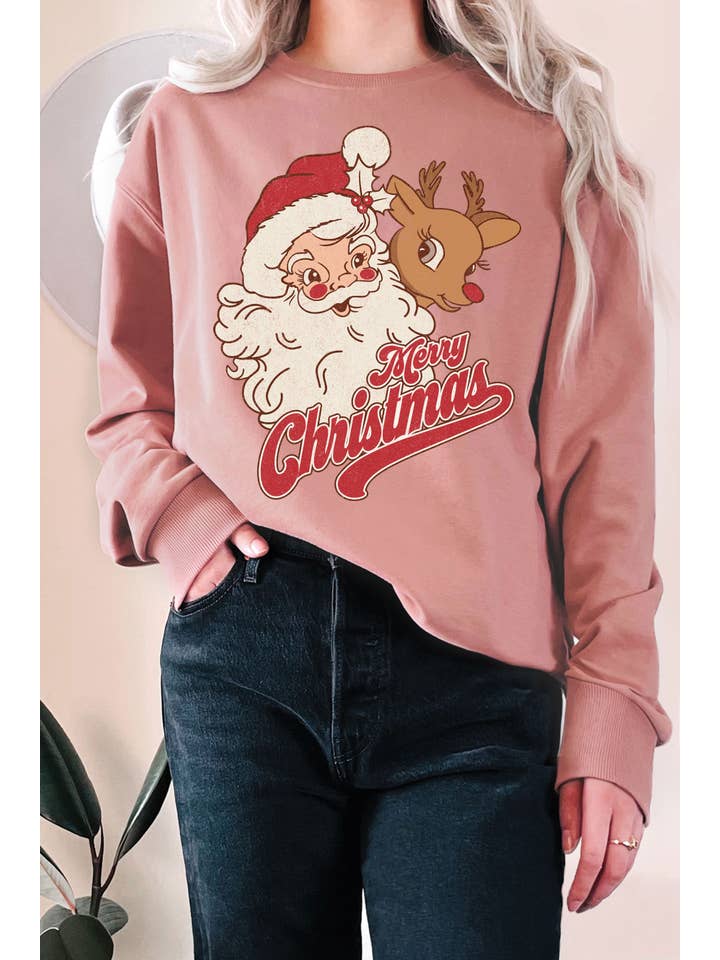 Rustee Clothing - Wholesale Graphic Sweatshirt - Women's - SANTA AND RUDOLPH GRAPHIX TERRY SWEATSHIRTS