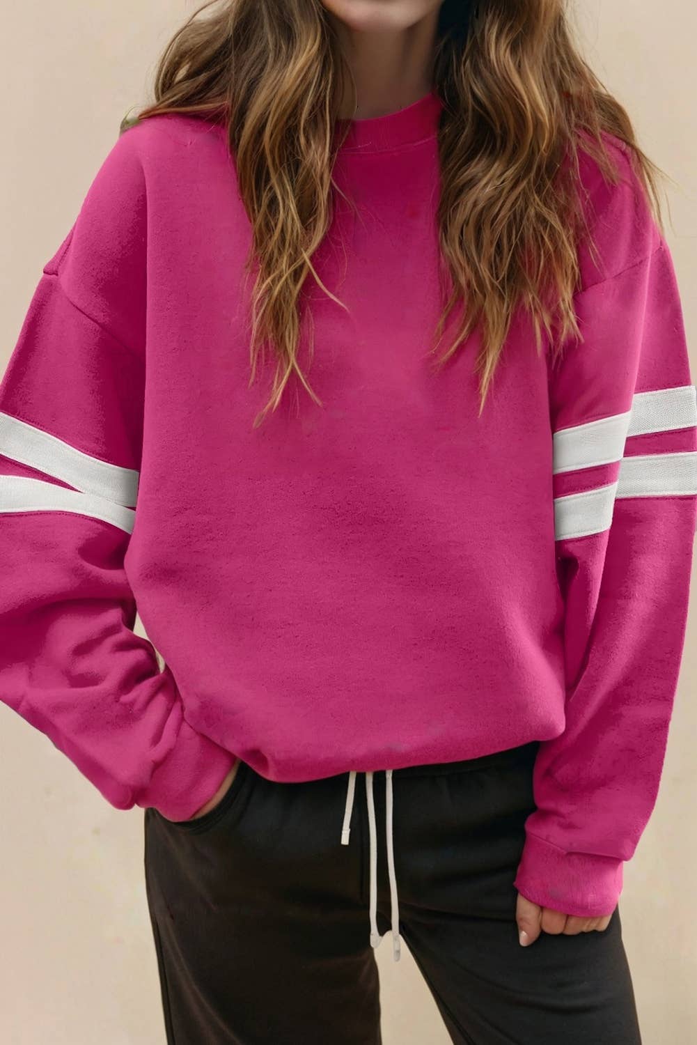 LA Society - Wholesale Sweatshirt - Women's - Striped Detail Drop Shoulder Oversized Boyfriend sweatshirt1