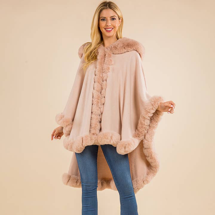 Sensibling Corp. - Vente Poncho – femme - Poncho Cape Flottant à Bordure en Fausse Fourrure8