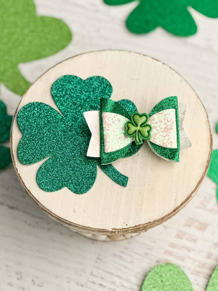 Lucky Shamrock Glitter Bow for wholesale by The Hair Bow Company