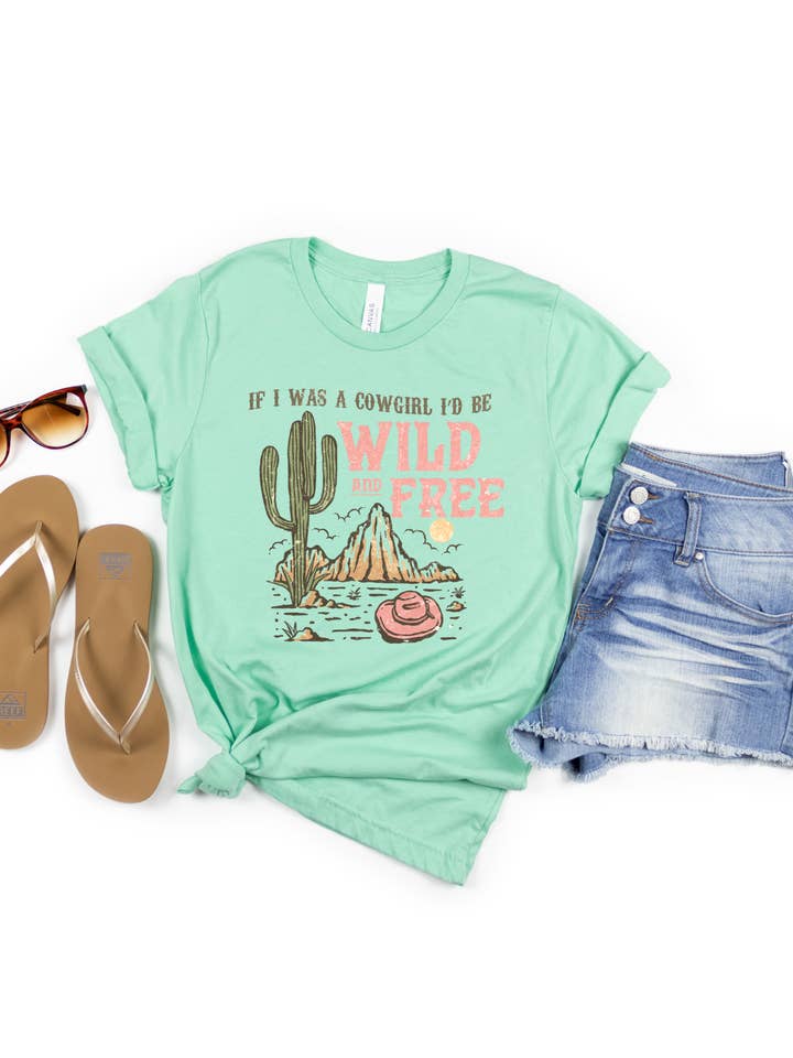 Camiseta con estampado occidental If I was a cowgirl I'd be wild and free para venta al por mayor de 4 little hearts