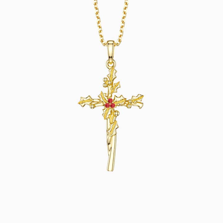 Floral Cross December Holly Pendant Necklace for wholesale by Vanimy Jewelry