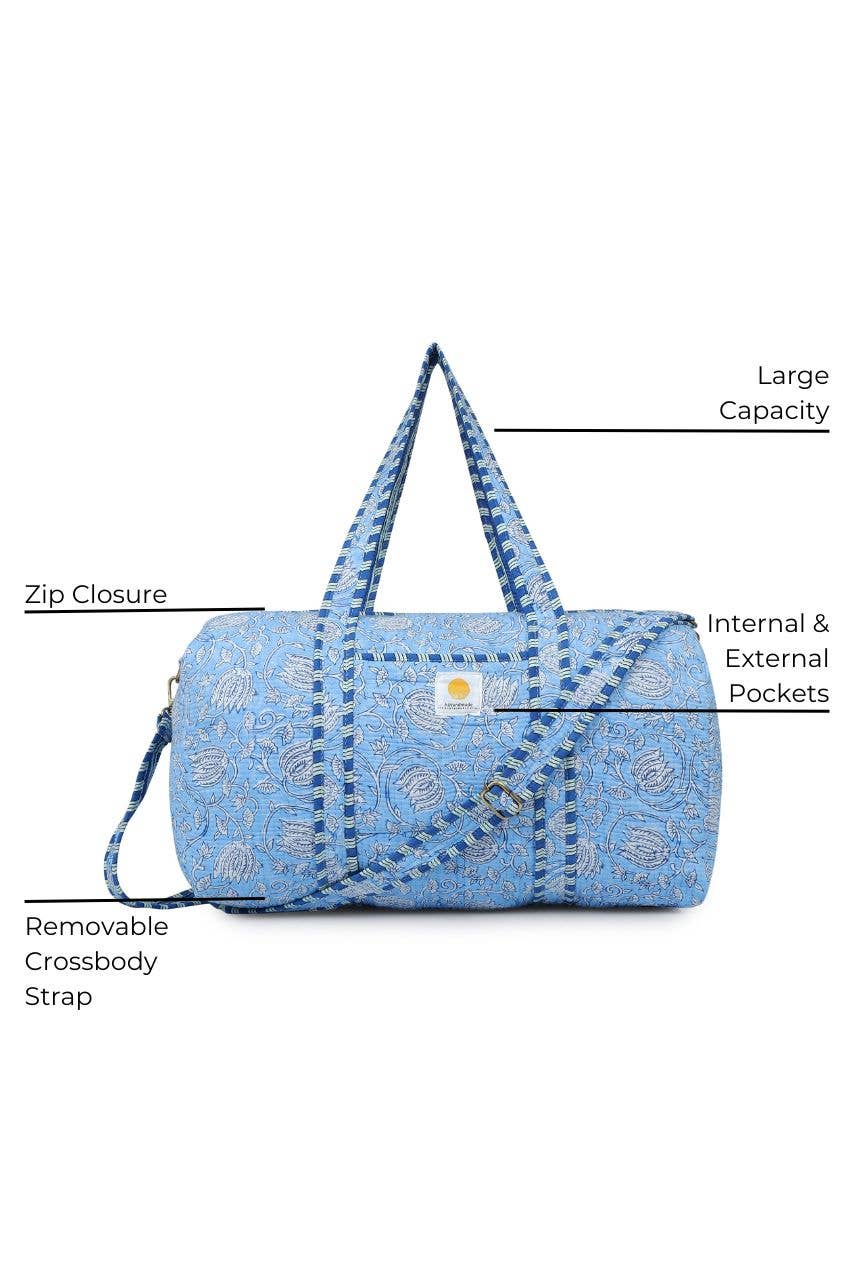 Hi Handmade - Wholesale Weekender Bag - Women's - Cotton Duffle Bag - Blue Lily4