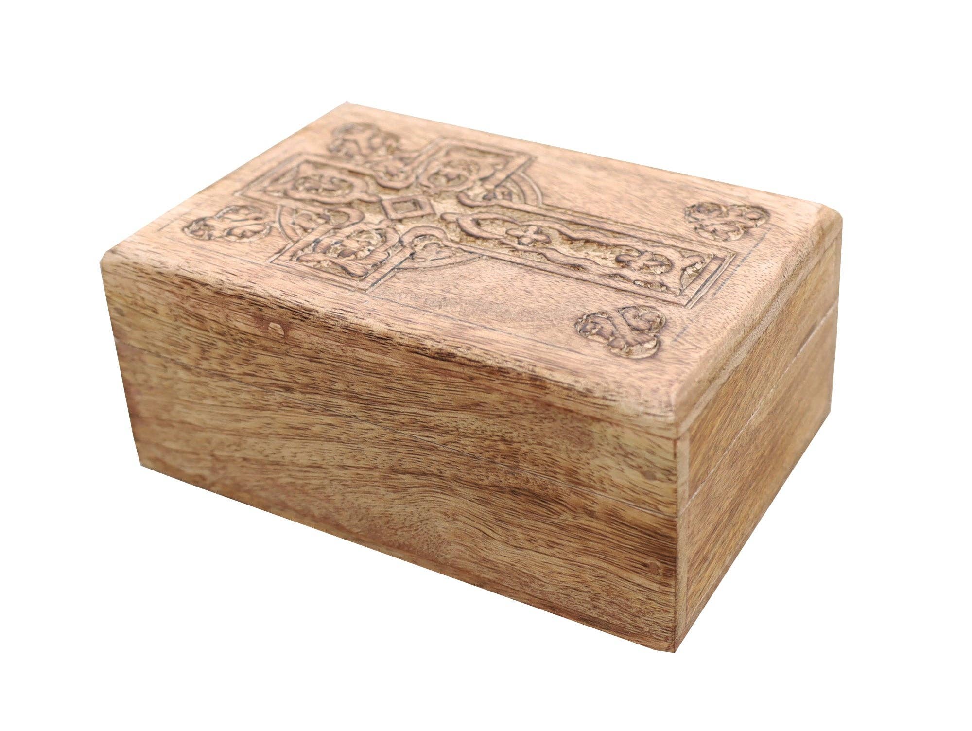 Lungta Imports – wholesale Jewellery box/organiser – Hand Carved Celtic Cross Wooden Box Keepsake Jewelry Storage7