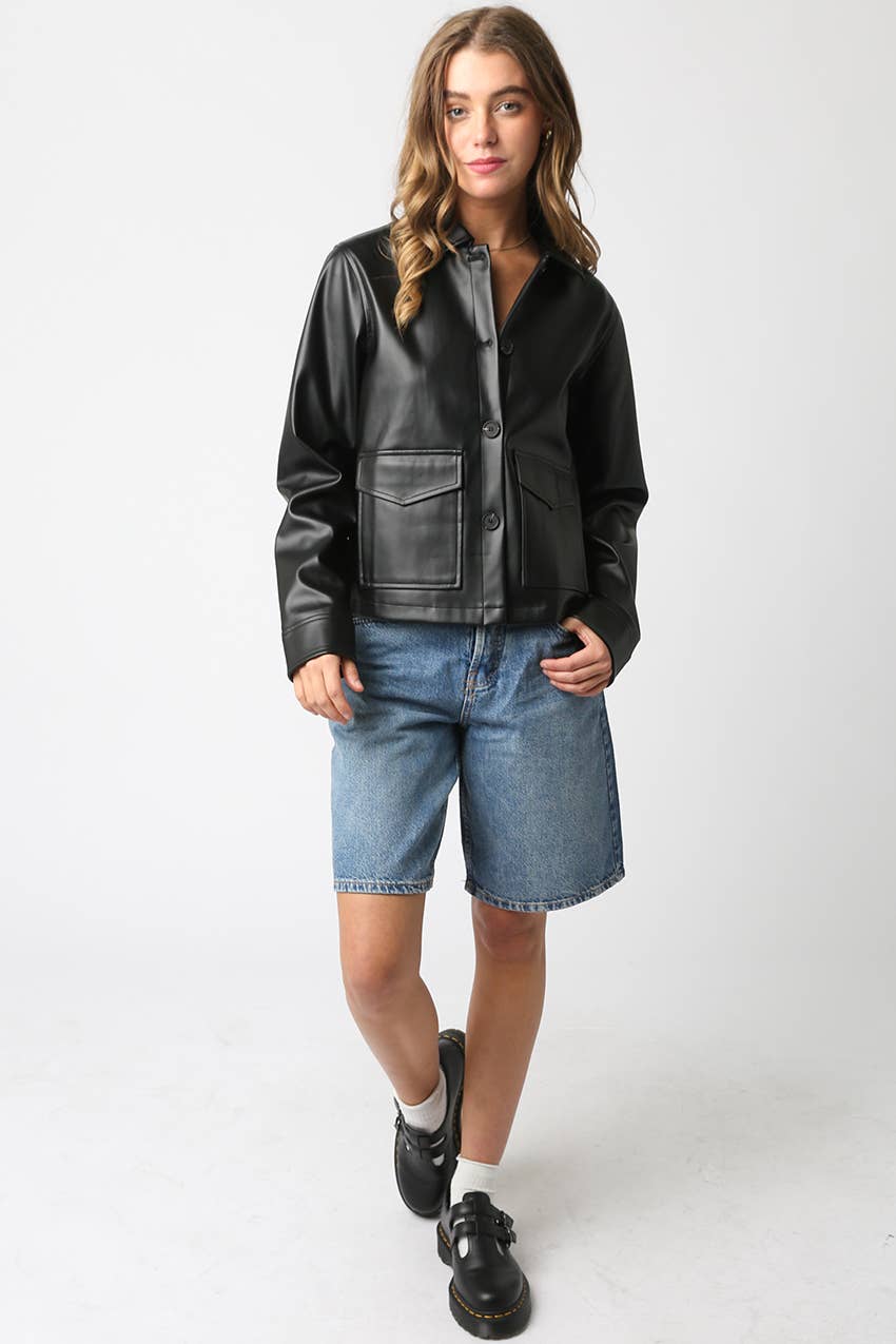 Olivaceous - Wholesale Leather Jacket - Women's - Liana Pu Jacket3