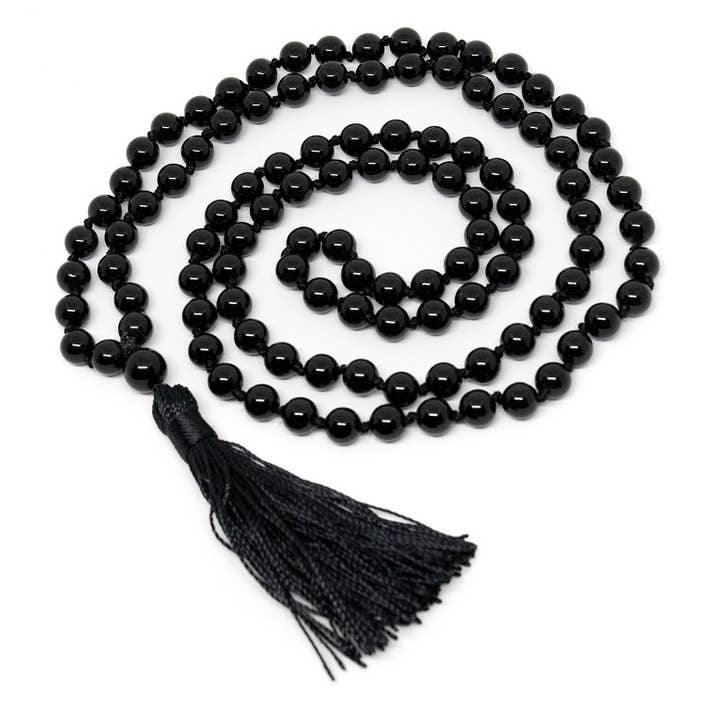 Black Tourmaline Round Bead Knotted 108 Mala 7mm for wholesale by Namu Baru Inc.