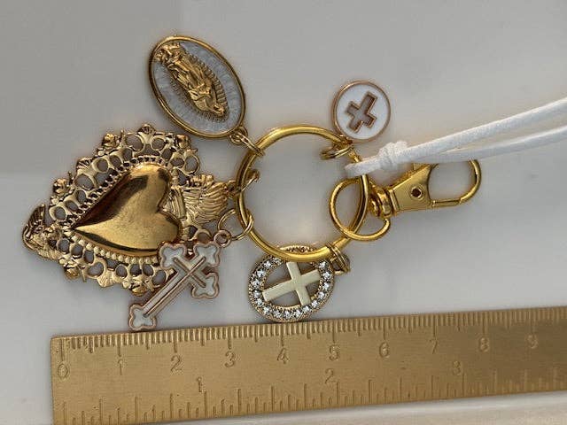 Miss DJ Angel - Wholesale Keychain - Women's - Virgin Mary keychain with sacred heart and cross, gift for virgin mother, miraculous medal virgin charm, ex-voto keychain4
