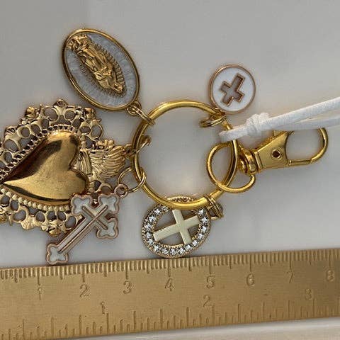 Miss DJ Angel - Wholesale Keychain - Women's - Virgin Mary keychain with sacred heart and cross, gift for virgin mother, miraculous medal virgin charm, ex-voto keychain4
