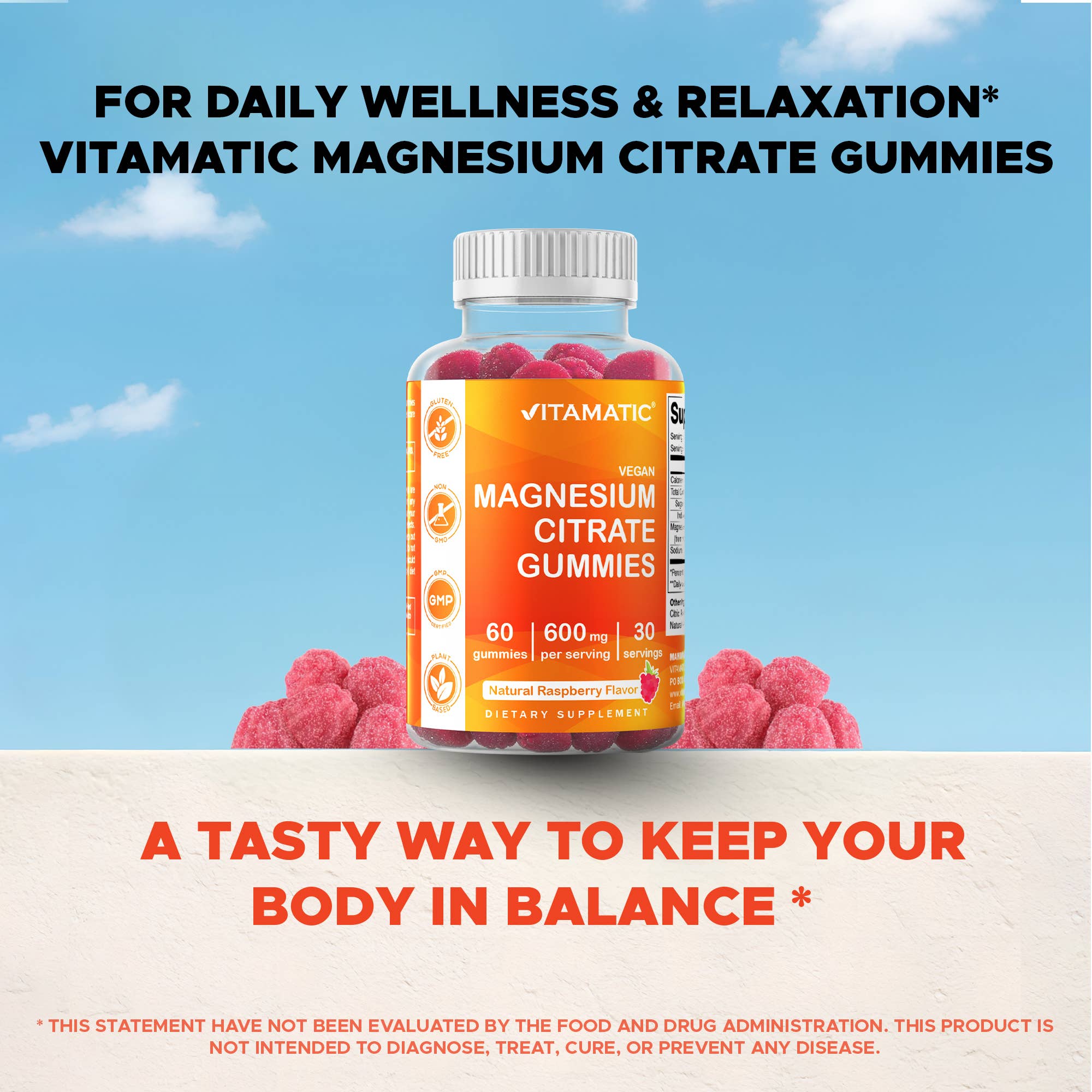 Vitamatic - Wholesale Oral Supplement/Vitamin - Vitamatic Magnesium Citrate Gummies 600mg per Serving5
