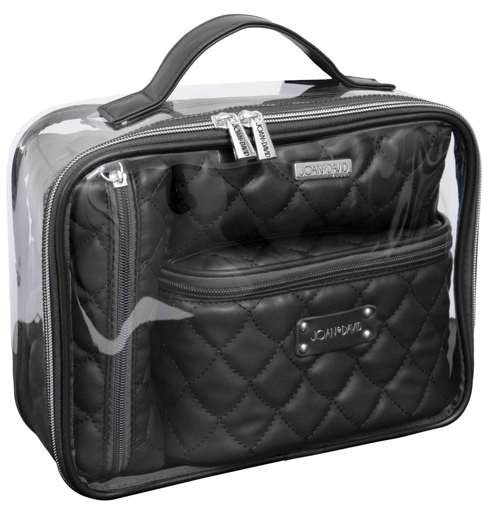 Magid - Wholesale Makeup/Cosmetic Bag - Joan & David Scallop Diamond Quilted Faux Leather 4-Piece Clear Cosmetic Bag Set1