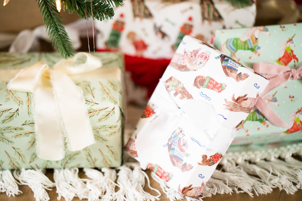 Lana's Shop - Wholesale Wrapping Paper Roll - Holiday Otters Gift Wrap Roll3