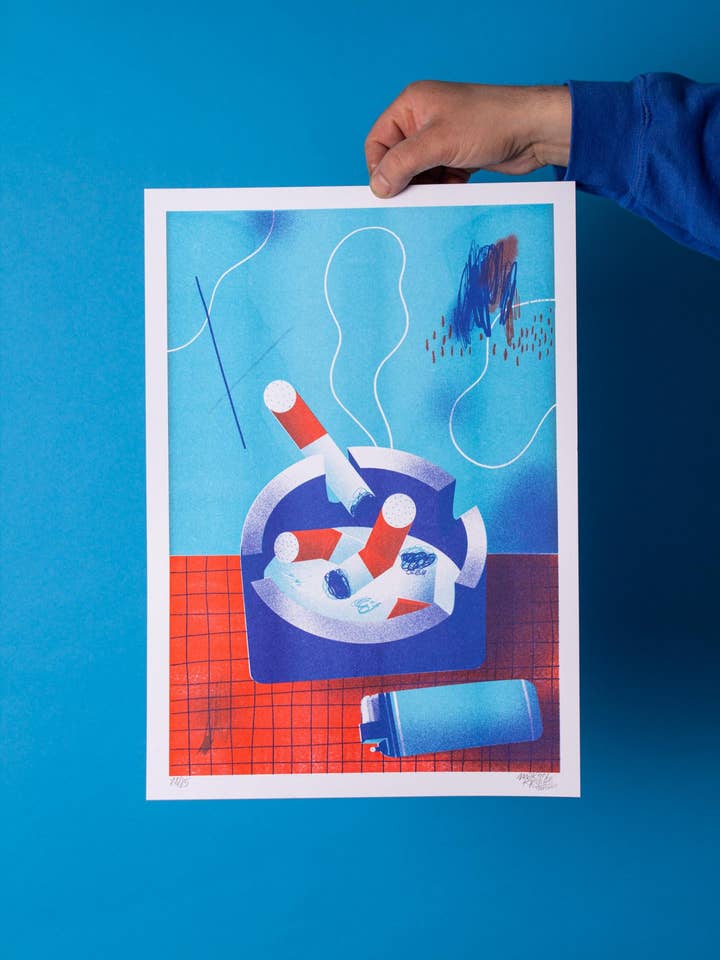 Stampa risografica "Posacenere" A3 per la vendita all'ingrosso da parte di Martin Krusche Illustration