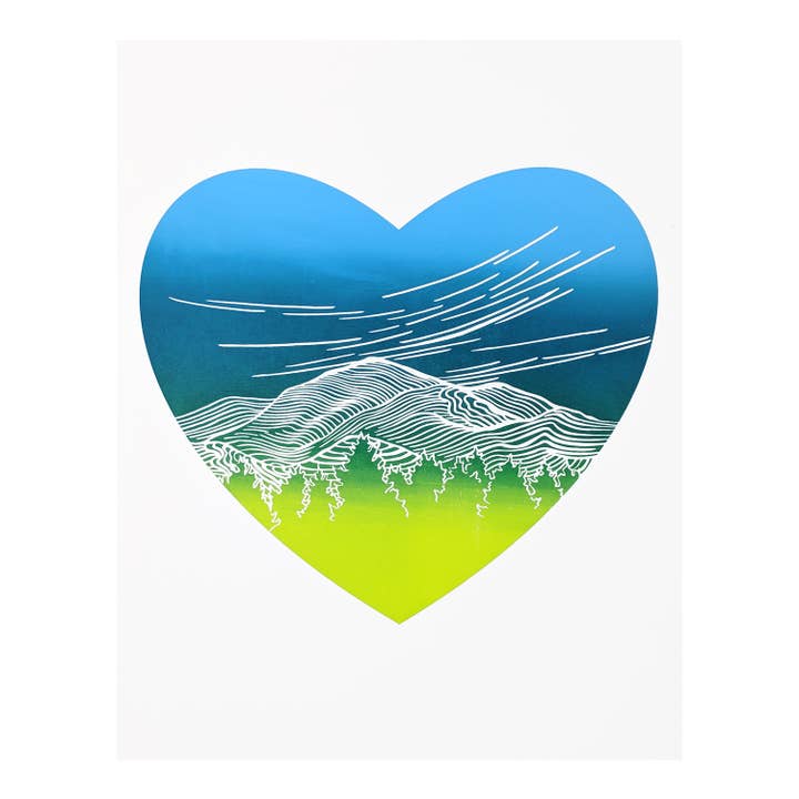 Mountain Heart Screenprint Art Print for wholesale by Starfangled Press