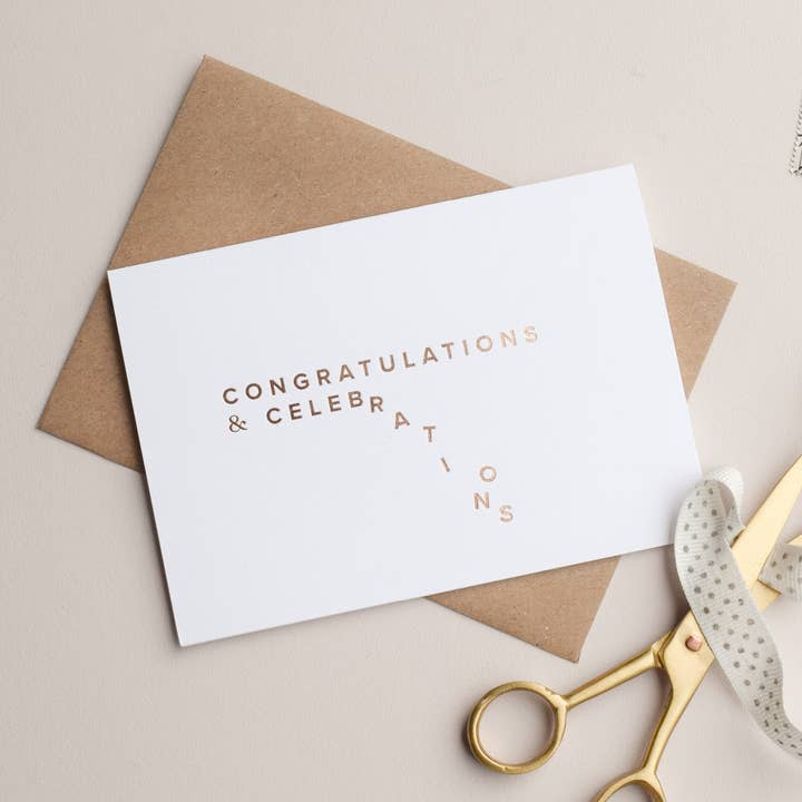 Congratulations & Celebrations, Hot Foil Greetings Card for wholesale by Jennifer Tune