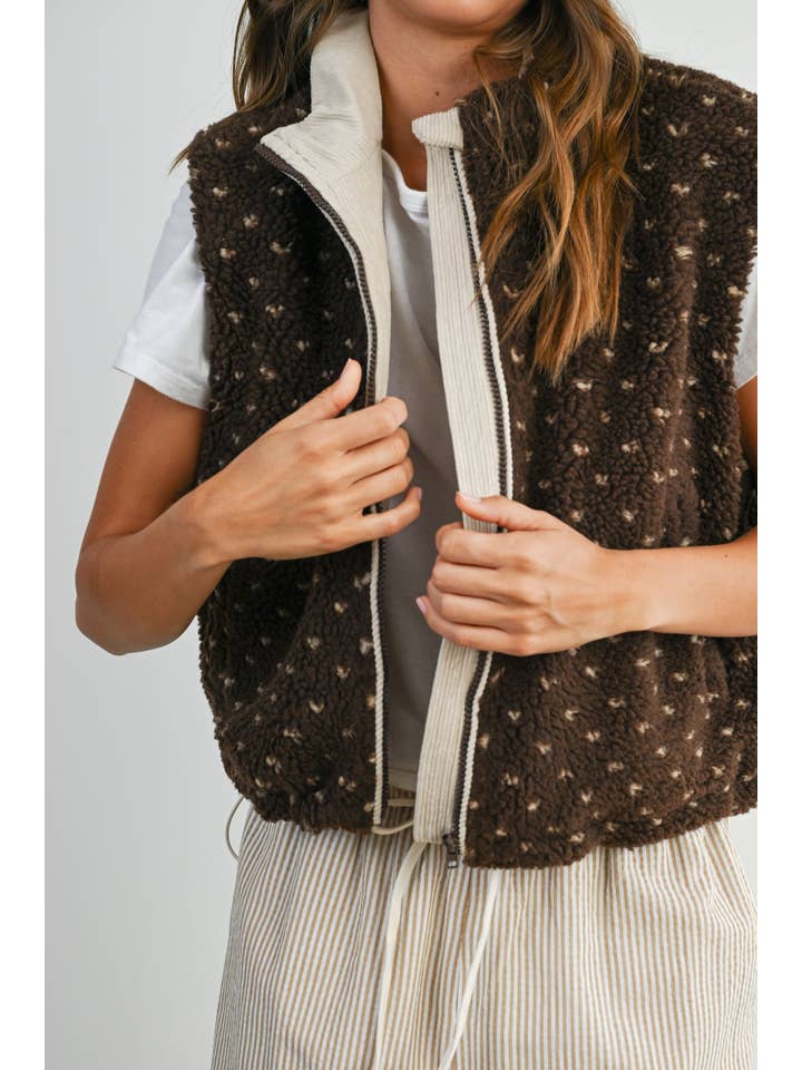 BUTTERMELON - Wholesale Jacket - Women's - Floral Fleece Sleeveless Vest - BMJ78493