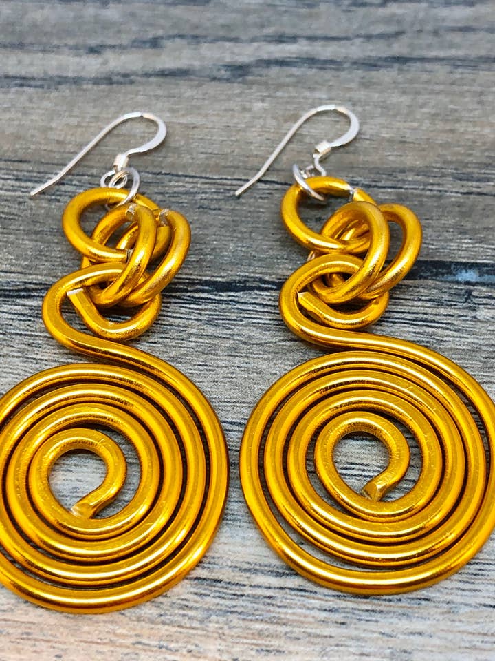 Gold Aluminum Wire Earrings, Circle light weight handmade earrings with sterling silver ear wire for wholesale by Jewelry With Me
