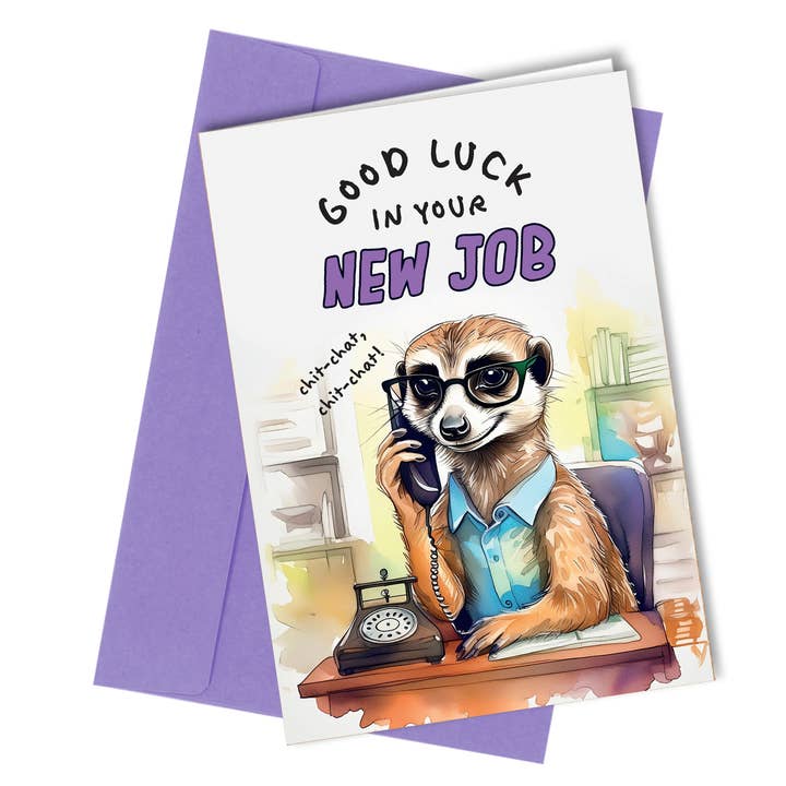 #1610 Suricata no escritório/Novo Emprego/Boa Sorte/Cartão de saída por atacado de Close to the Bone Greeting Cards and Gifts