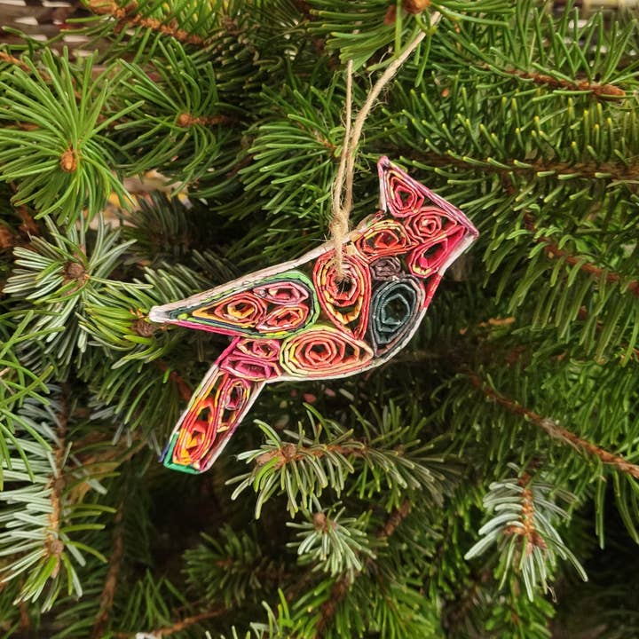 Cardinal Christmas Ornament - Recycled Paper for wholesale by The Upcycled Paper Company