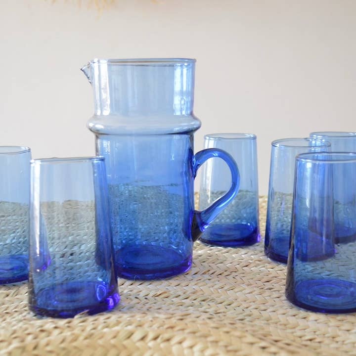 Soukie Morocco – wholesale Karaff – Marockansk BELDI handgjord munblåst återvunnet glas Karaff