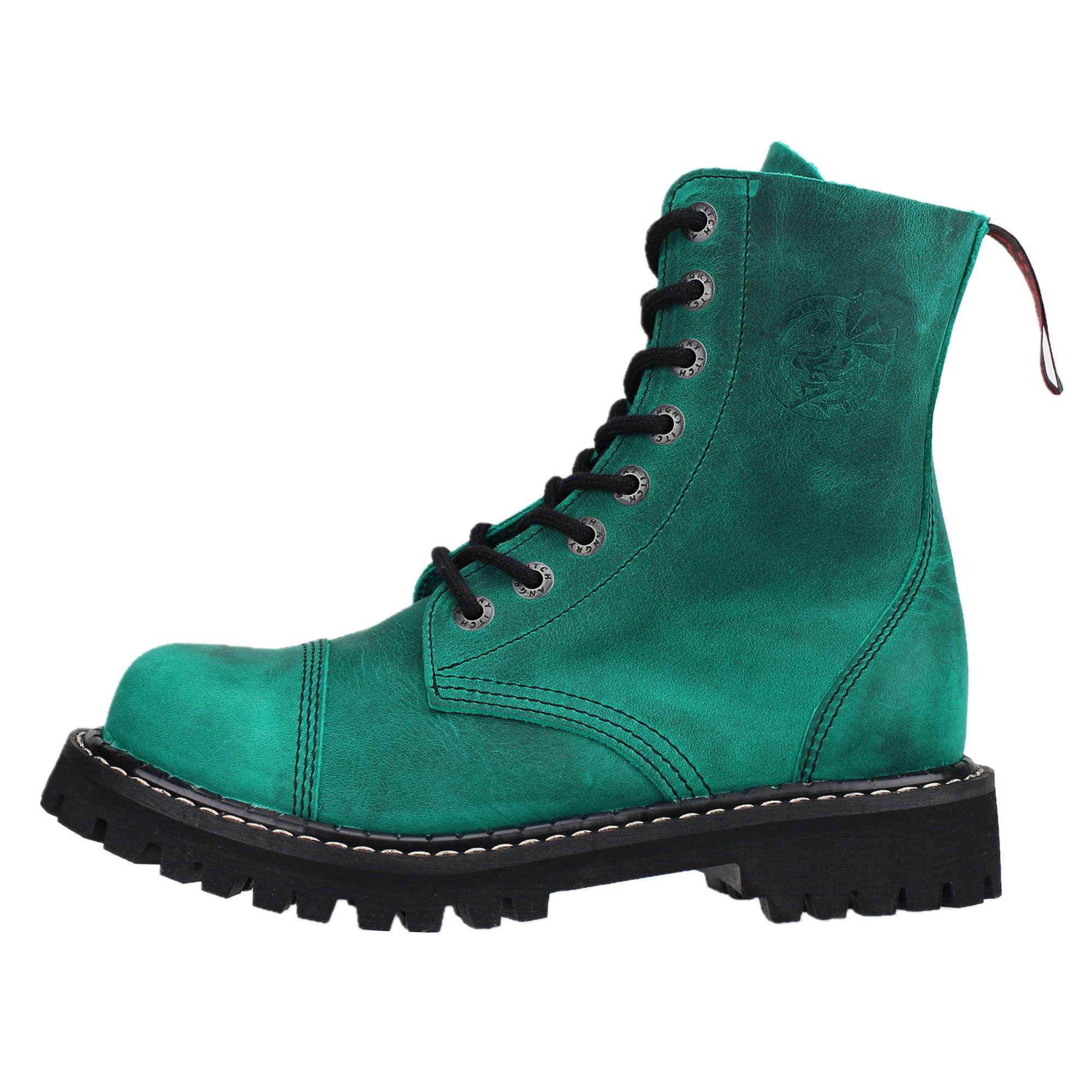 Angry Itch - Premium Boots - Vendita all'ingrosso Anfibi/stivali militari - Donna - Stivali vintage verdi smeraldo con 8 occhielli1