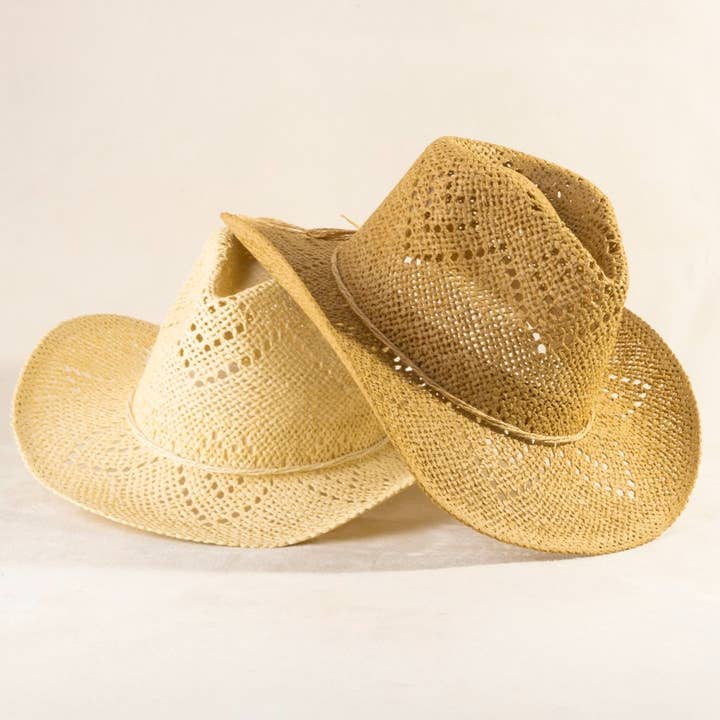 Thin Rope Strap Straw Cowboy Hat for wholesale by Collections by Fame Accessories