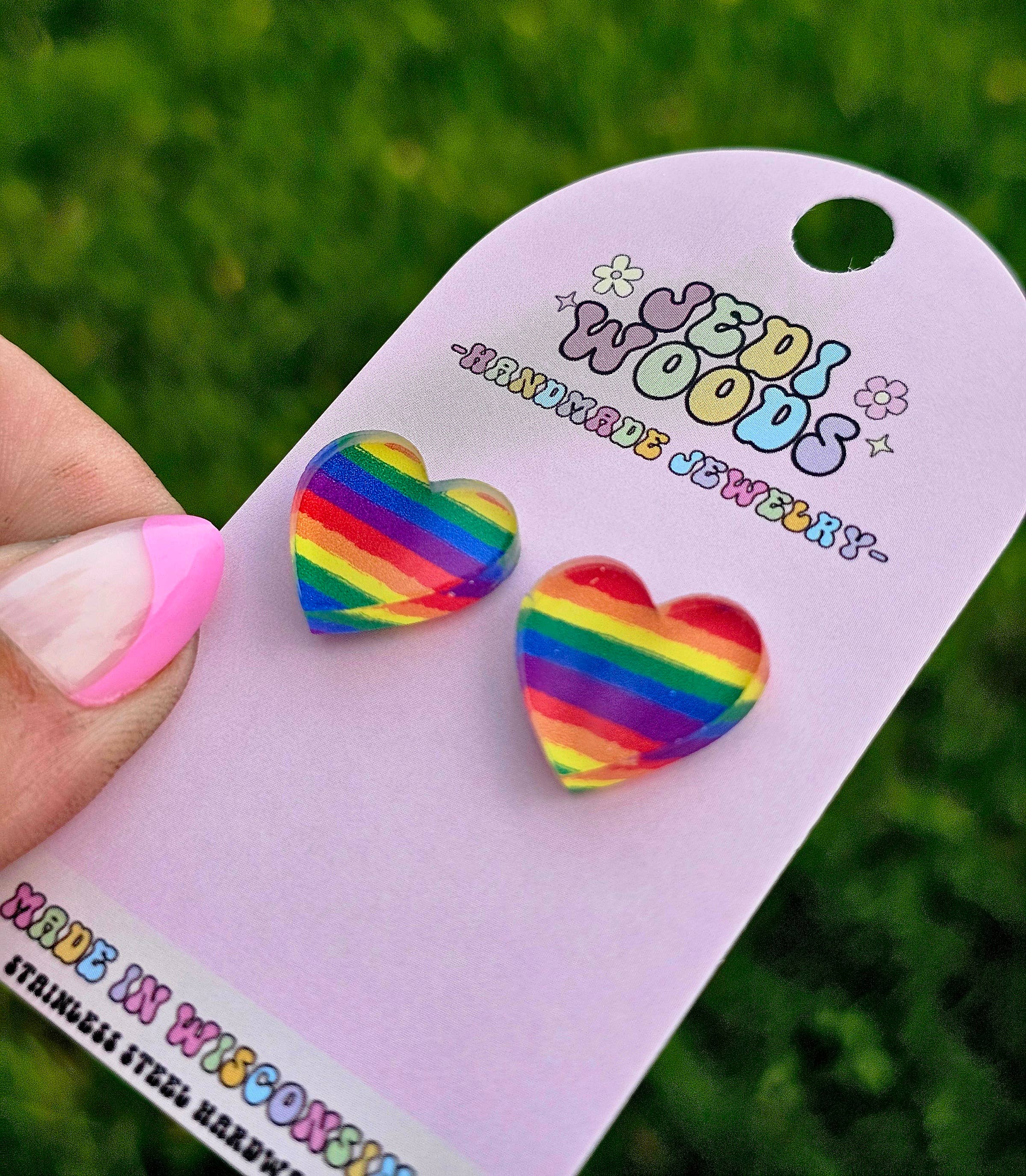 Jedi Woods LLC - Wholesale Stud/Post Earrings - Extra Large Rainbow Heart Studs1