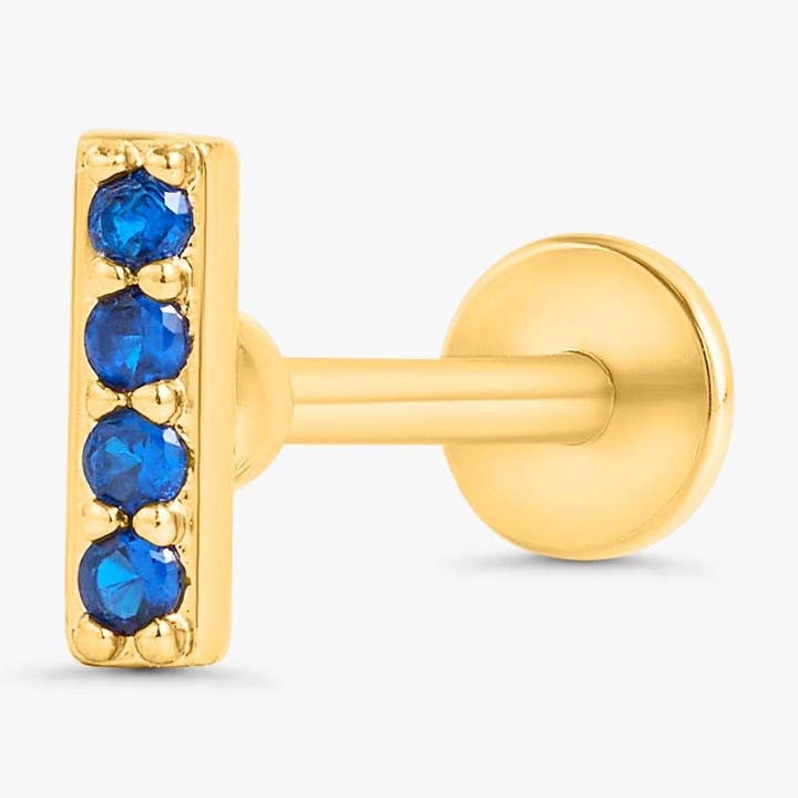 Saphirblauer 3A CZ Bar-Flachrücken-Piercing-Ohrring für den Großhandel von EJS