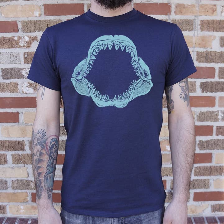 Navy Blue Mouth Of The Megalodon Men's T-Shirt for wholesale on Faire