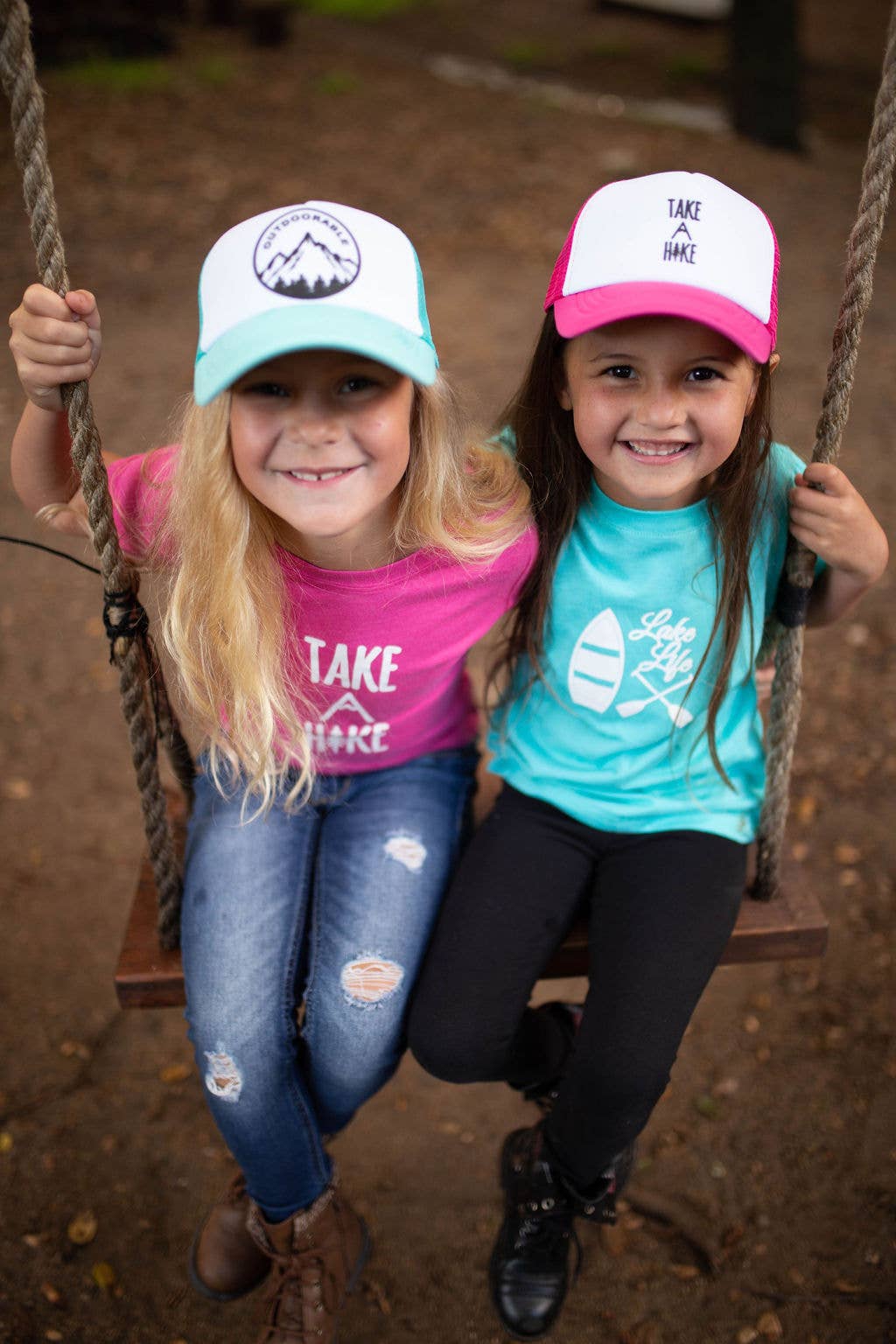 Outdoorable Apparel - Wholesale Screen Printed T-Shirt - Kids - Pink with White Take A Hike Girl's Shirt1