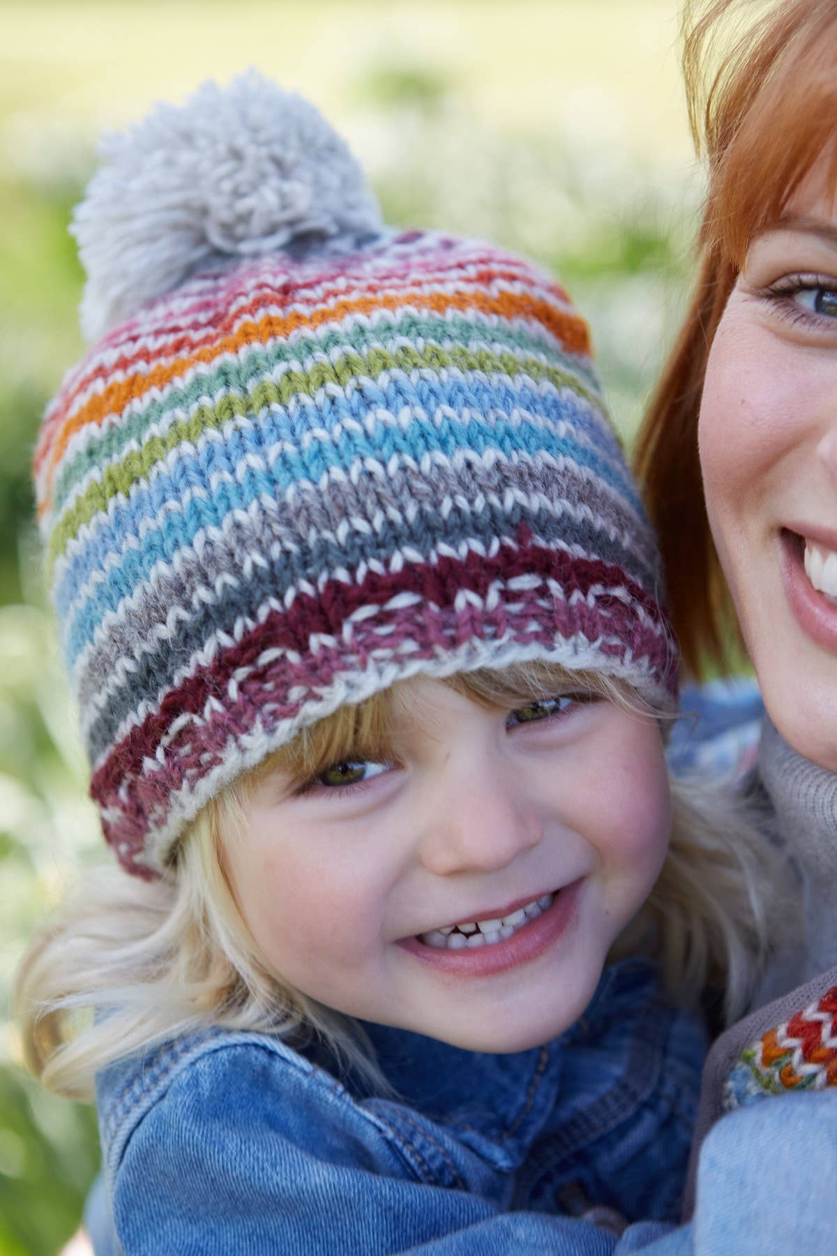 One Colour Kids Hoxton Colourful Stripe Knitted Wool Bobble Beanie Hat for wholesale on Faire6