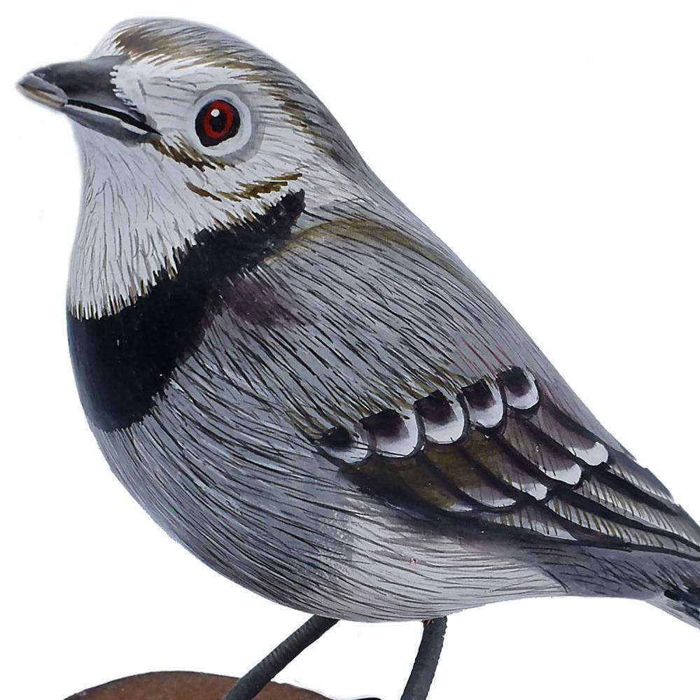 Shared Earth - Wholesale Decorative Figurine - Pied wagtail on tree trunk, hand carved and painted1