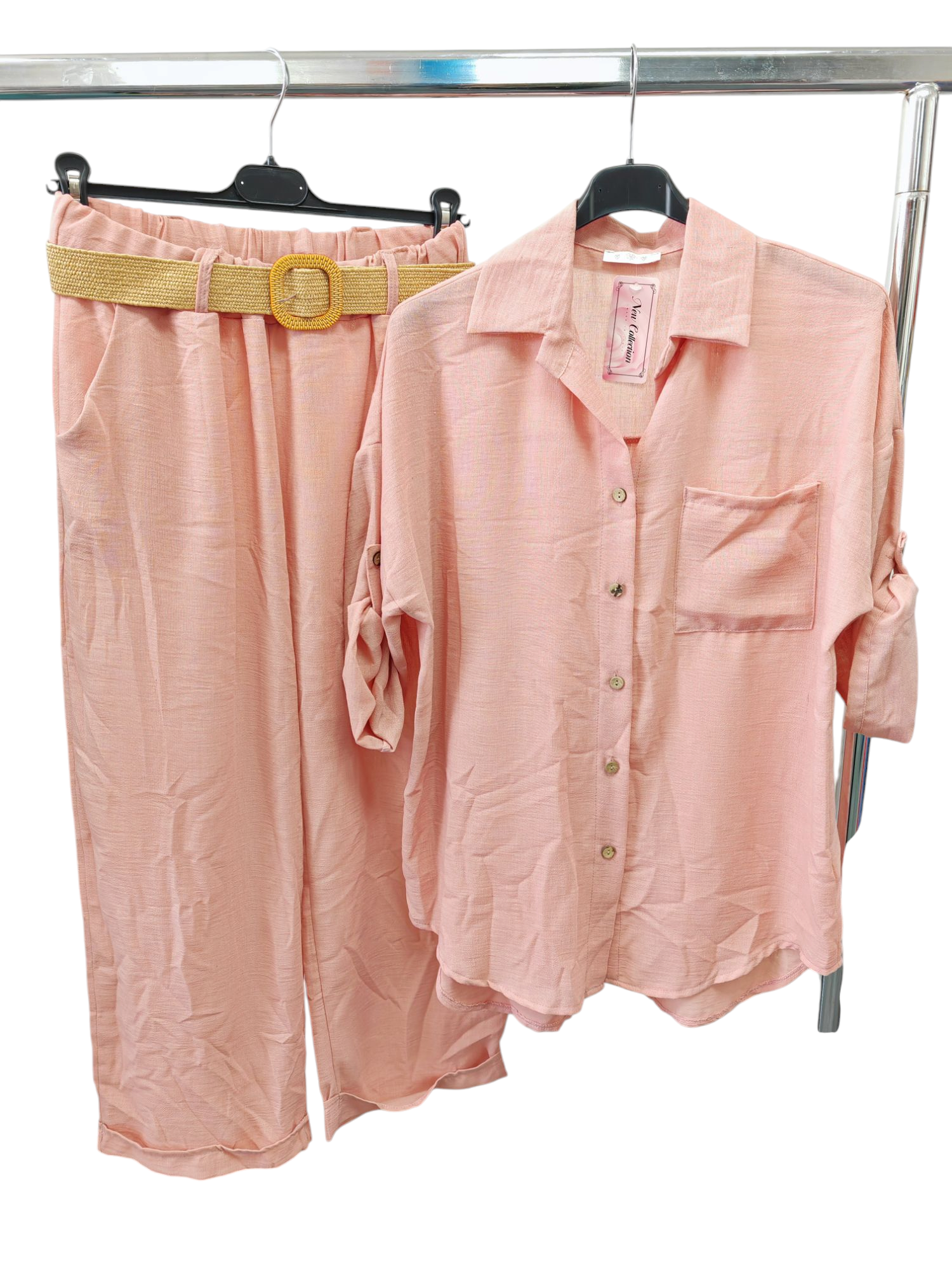 Superbia – Conjunto de top e calça (roupa NÃO Casual) - Mulher por atacado – Conjunto casual italiano tamanho único com camisa de botões completos e calça16